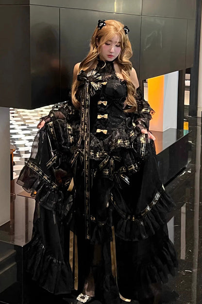 Double-Layered Ruffled Princess JSK with Bow Accents