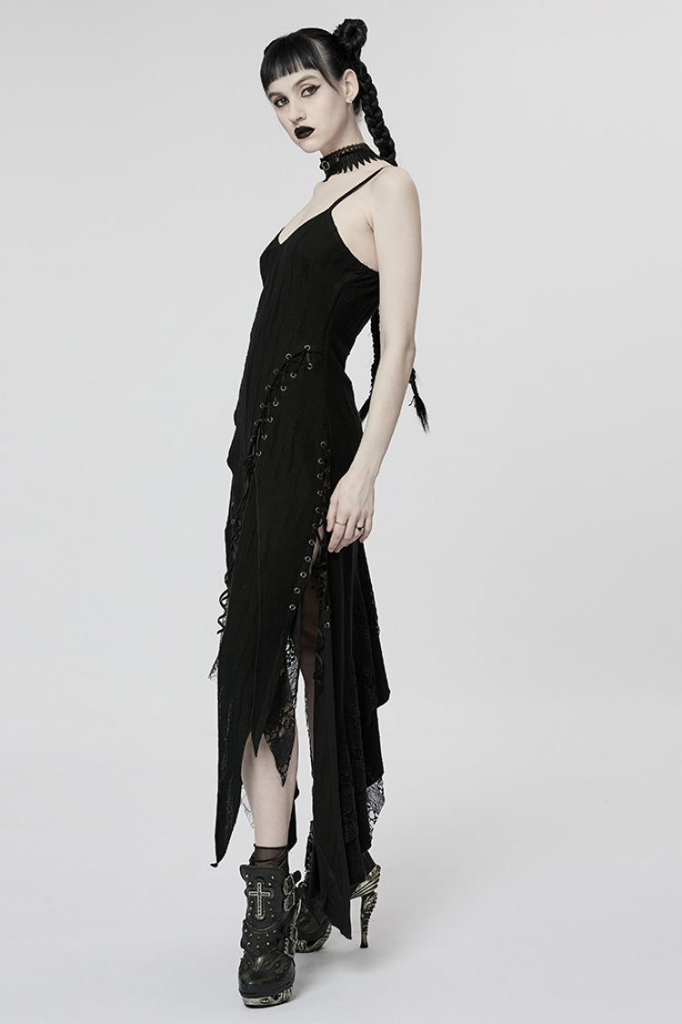 Asymmetric Punk Dress with Mesh and Stitching