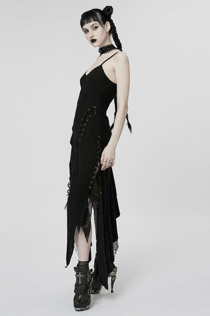 Asymmetric Punk Dress with Mesh and Stitching
