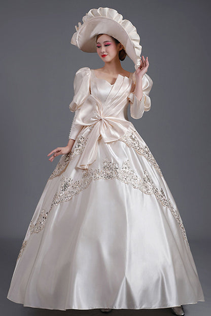 Asymmetric Bow Embroidered High Waist Dress