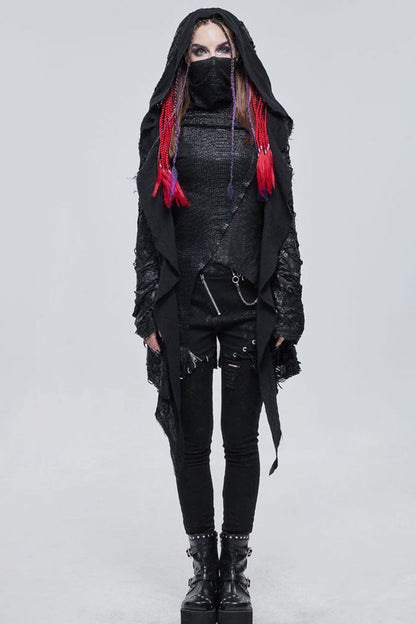 Womens Knit Jacket with Mesh Inserts and Metal Decor
