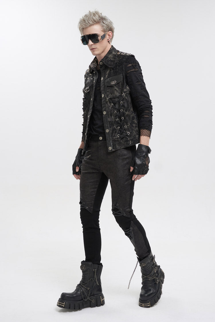 Men's Punk Vest with Skull Sheep Print and Tie-Dye Accent