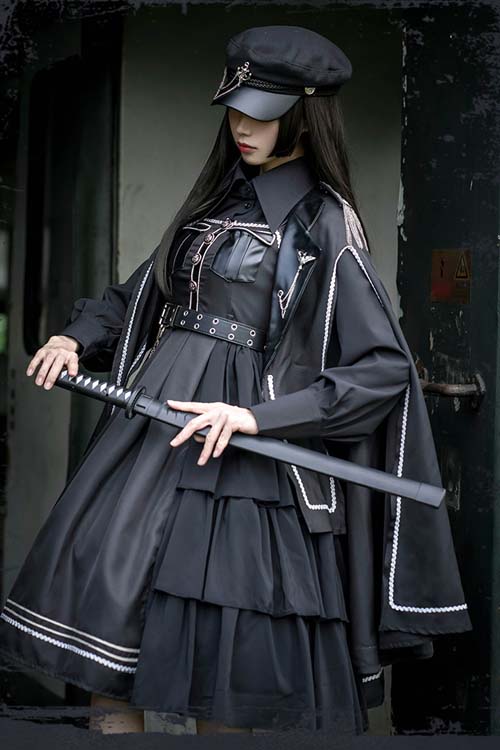 Black Gothic Lolita JSK Dress with Night Owl and Cool Style