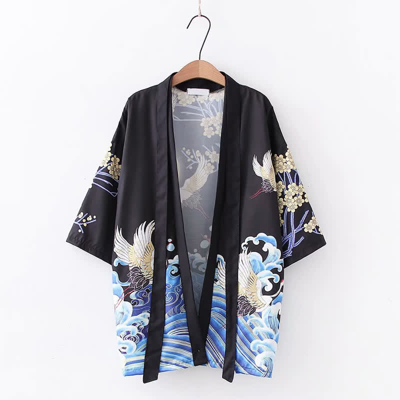 Fashion Crane Blossom Print Cardigan Outerwear