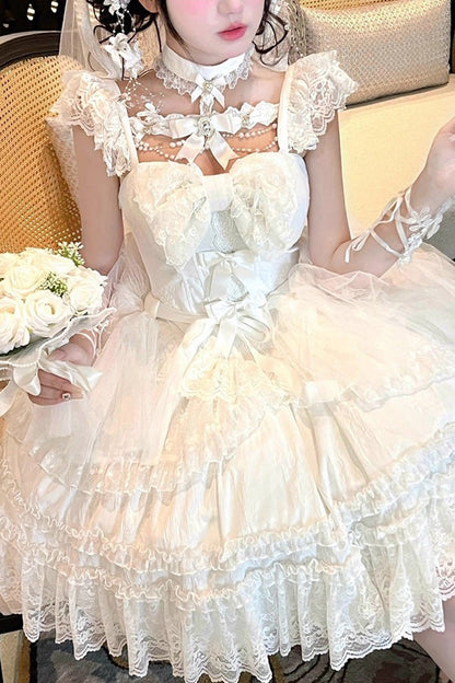 Halterneck Gothic Dress with Ruffled Hanayome Bow and Lace - Jewelry Love Story