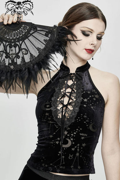 Women's Gothic Velvet Vest with Stars and Moon Print