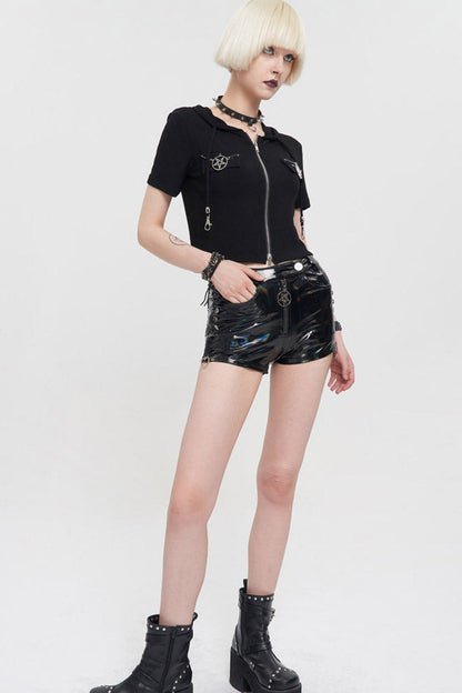 Front Zipper Double Pentagram Hooded Goth Tee
