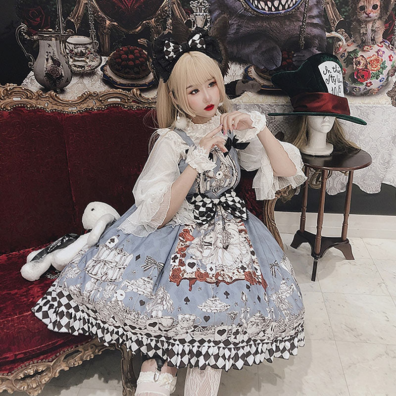 Robe Lolita à bretelles avec nœud et imprimé princesse