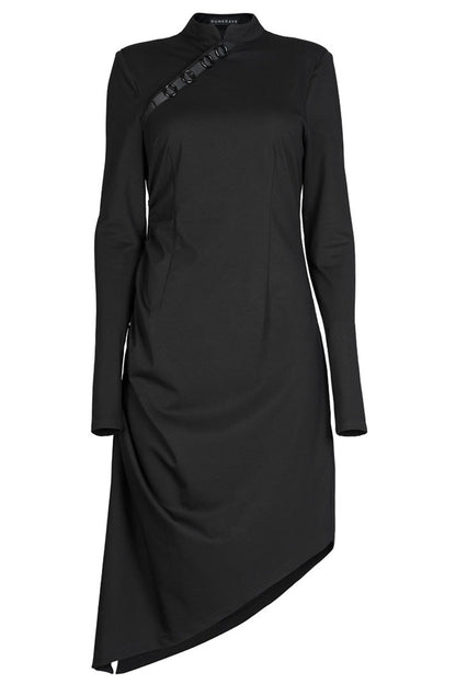 Improved Cheongsam Pointed Hem Drawstring Black Punk Dress