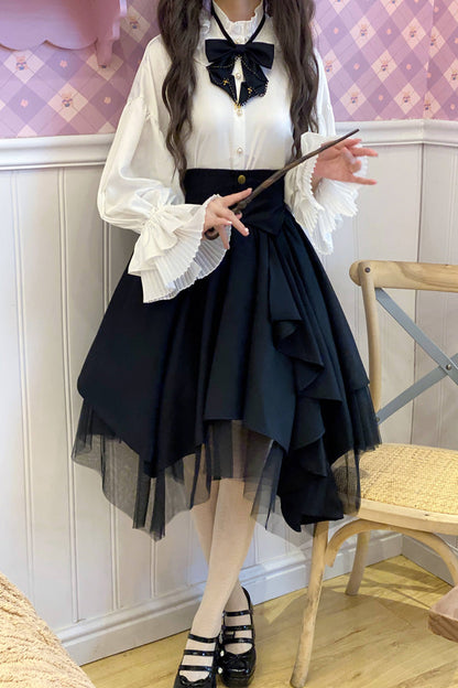 Mesh Asymmetric Black Gothic Japanese Lolita Skirt Design