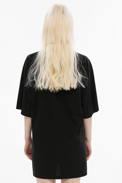 Punk Tee with Faceless Cat-Ear Girl Graphic - Oversized
