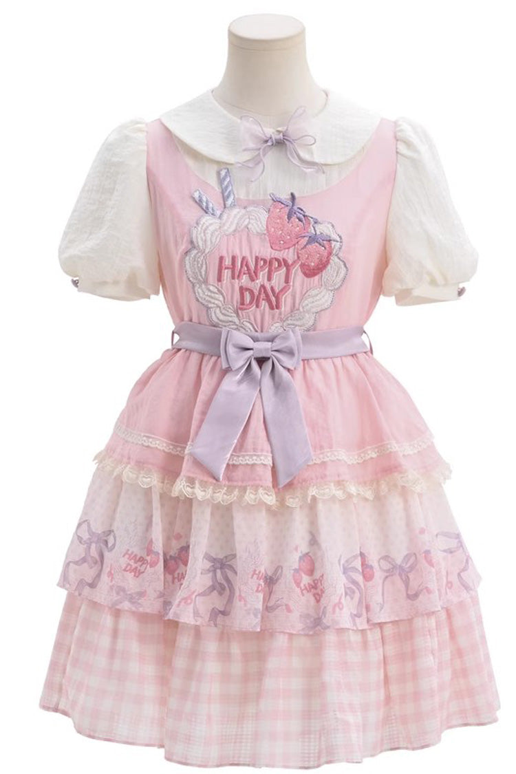 Radiant Short-Sleeve Layered Bow Lace Princess Dress