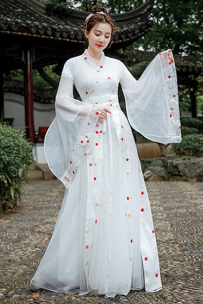 Ivory Embroidered Safflower Ancient Hanfu Outfit
