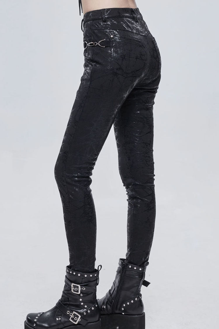 Morbid Metallic Buckle Accent Knit Faux Leather Leggings