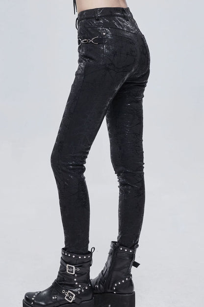 Morbid Metallic Buckle Accent Knit Faux Leather Leggings