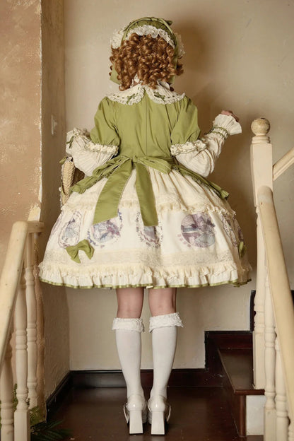 Emerald Little Ida's Flowers Short Sleeves Print Ruffle Bow Sweet Lolita Dress