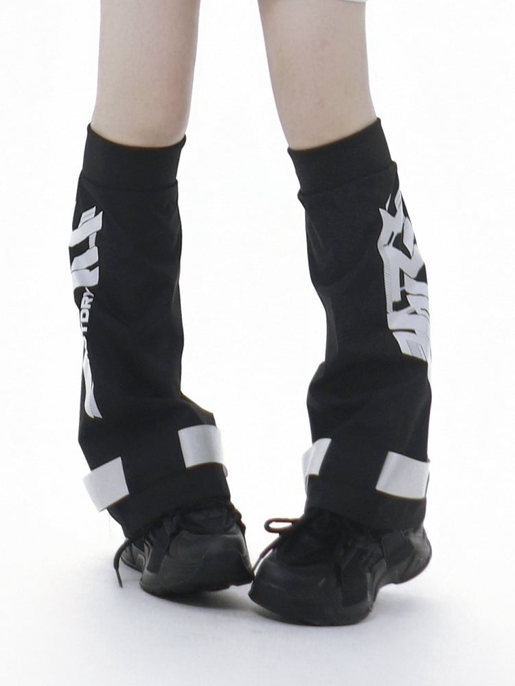 Black and White Jirai Kei Letters Print Leg Warmers