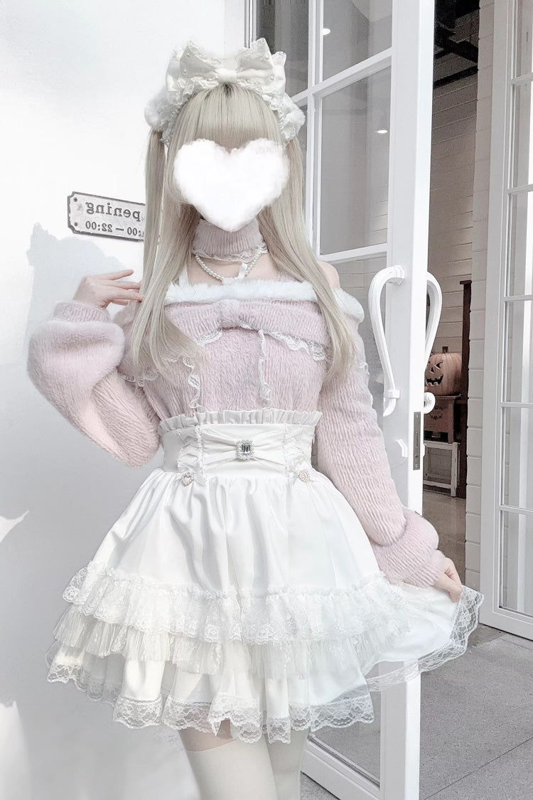 Triple-Layer Printed Ruffled Bow Lace Skirt Three Colors