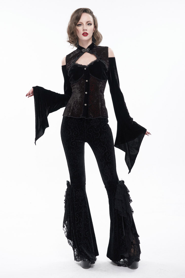 Velvet Off-Shoulder Cutout Flared Sleeve Gothic Shirt