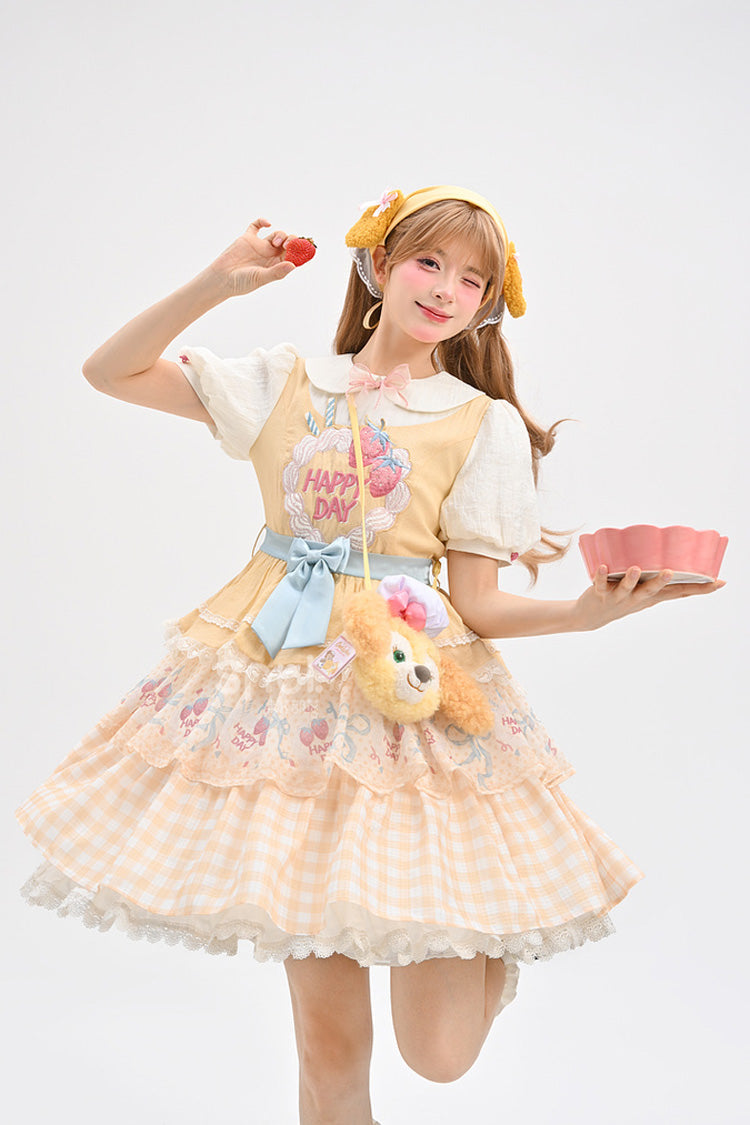 Radiant Short-Sleeve Layered Bow Lace Princess Dress