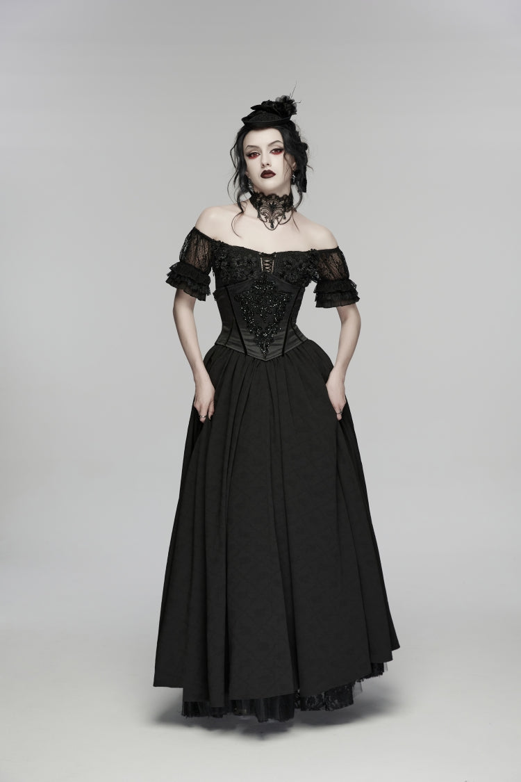 Off Shoulder Short Puff Sleeve Ruffled Hanayome Lace Gothic Elegant Dress