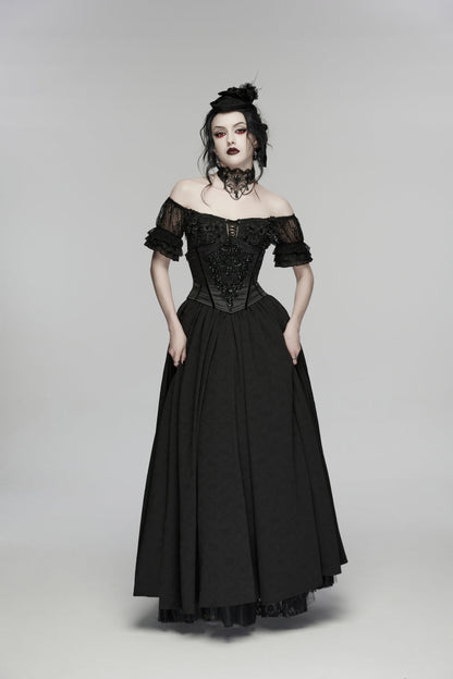 Off Shoulder Short Puff Sleeve Ruffled Hanayome Lace Gothic Elegant Dress