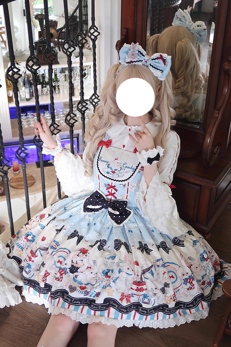 Sleeveless Ruffle Bow Lace JSK with Print