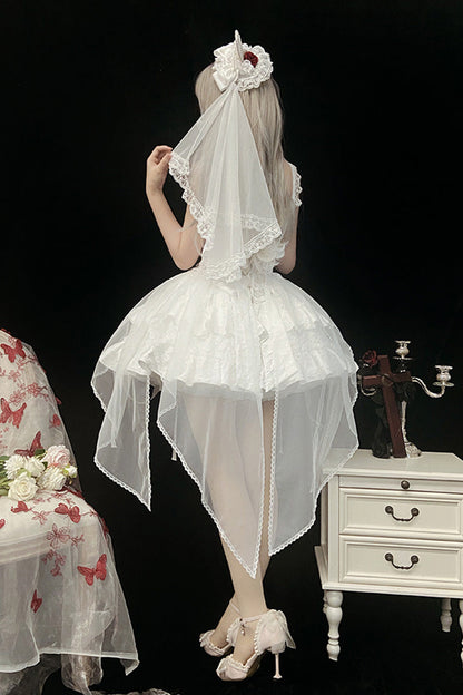 Weeping Rose Double-Layer Ruffle Embroidered Bow Lace Gothic Ballet Set