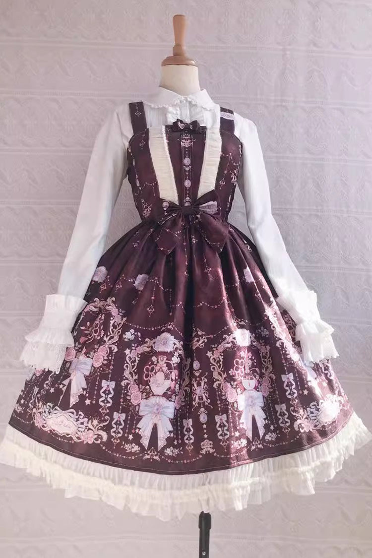 Small Delicate Print Ruffle Bowknot Jsk Dress - Sweet Lolita