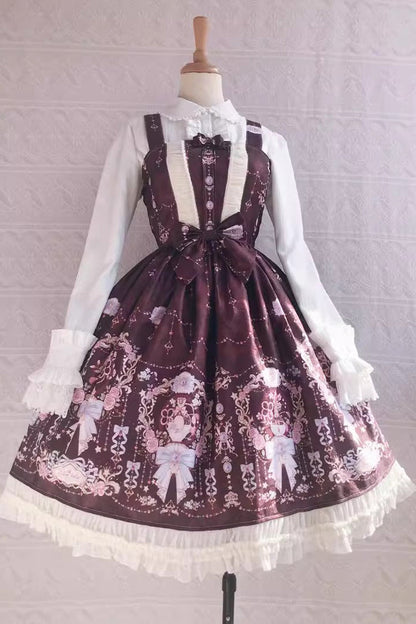 Small Delicate Print Ruffle Bowknot Jsk Dress - Sweet Lolita