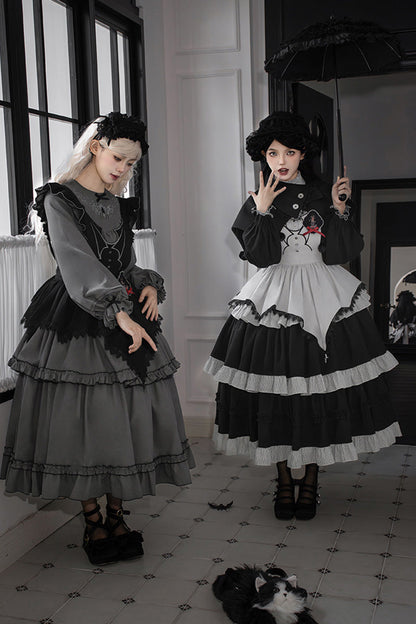 Gothic Lolita Castle Night Long-Sleeved Ruffle Embroidery Dress