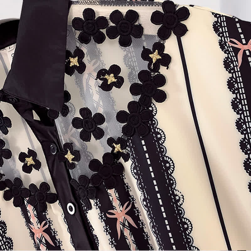 T-Shirt Mesh Casual Belted Print Chiffon Shorts Stripe