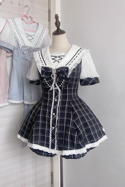 Print Bowknot Jirai Kei Japanese Dress Set