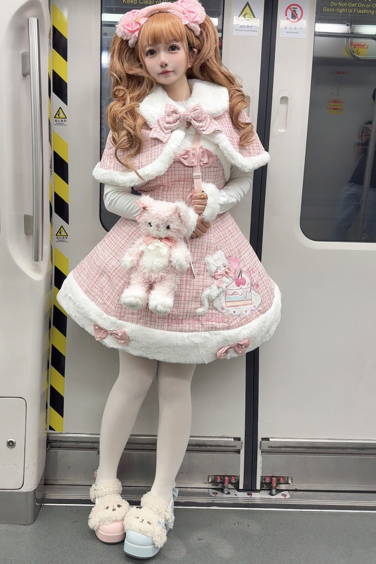Pink Print Embroidery Bow Sweet Princess JSK Dress