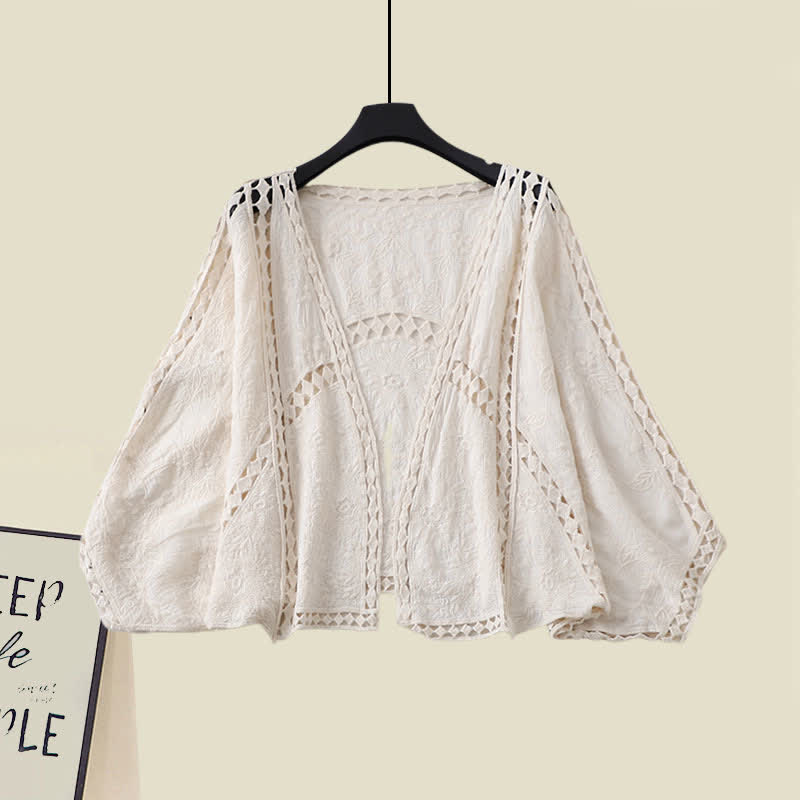 Set Split Ruffled Dress Out Slip Hollow Cardigan