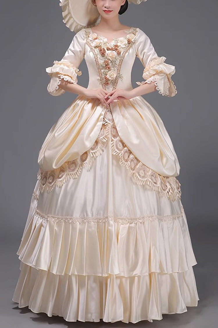 3D Flower Embroidered Cardigan Dress in Champagne