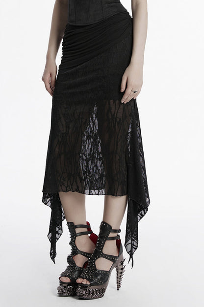 Ruched Mesh Asymmetric Black Fishtail Skirt Punk Women's Style