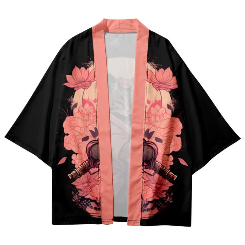 Cute Cat Warriors Print Cardigan Kimono Outerwear