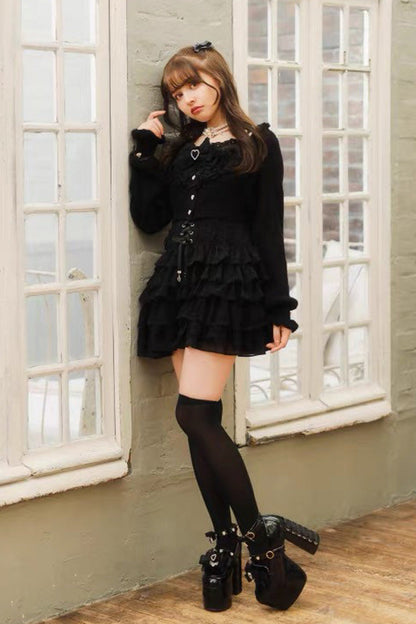 Multi-Layer Printed Ruffle Bow Sweet Dress Three Colors