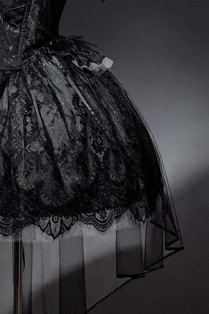 Ruffled Embroidery Gothic JSK Dress with Bow and Lace - Star Swan Dream