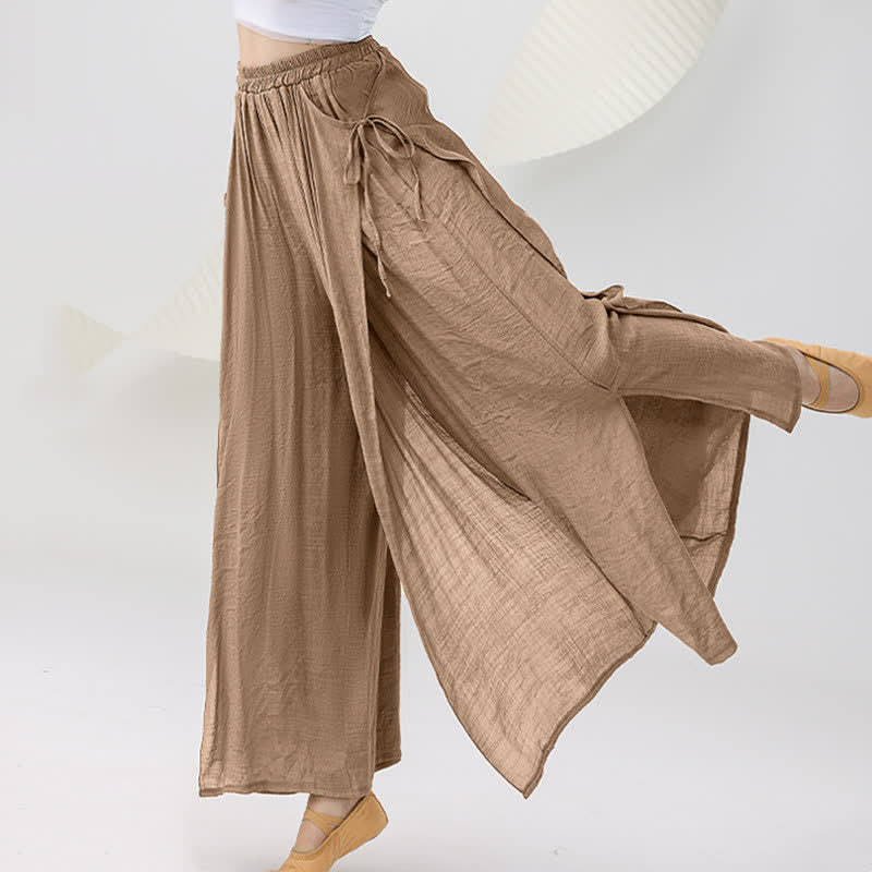 Fließende Vintage-Freizeithose mit weitem Bein und Schlitz 