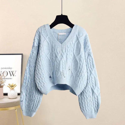 Cross Knit V-neck Skirt Pieces Sweater Two Fishtail