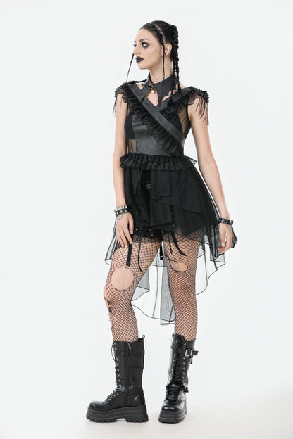 Jet V-Neck Sleeveless Multi-Tiered Ruffled Sheer Mesh Dress