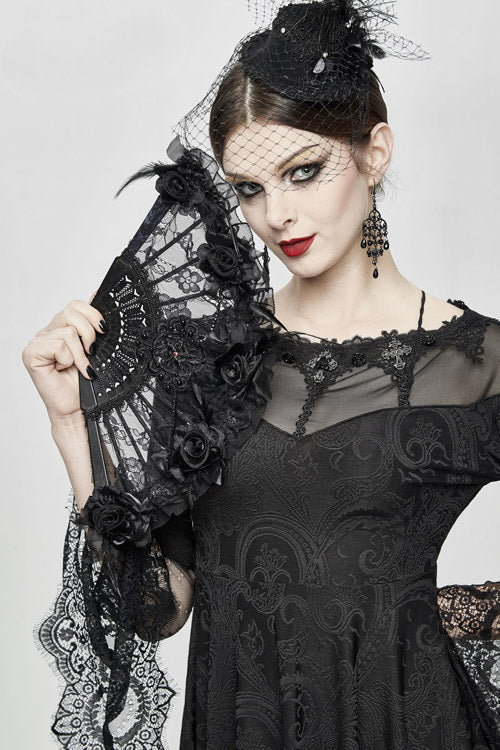 Gothic Women's Off-Shoulder Knit Dress with Horn Sleeves and Lace Trim