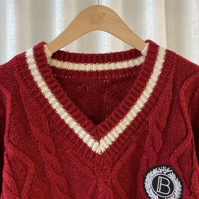 Shirt Sweater Cable Pleated Dress Red Set