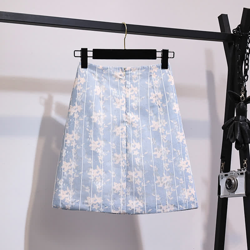 Cold Shoulder Chiffon Shirt Floral Print Skirt