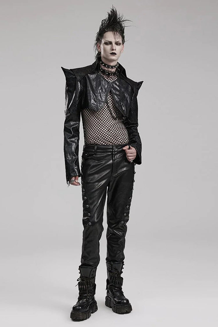Steampunk Short Coat with Faux Leather and Zipper