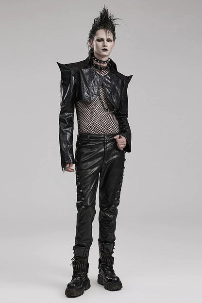 Steampunk Short Coat with Faux Leather and Zipper
