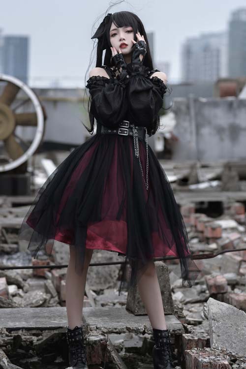 Gothic Lolita OP Dress with Irregular Hem and Star Motif