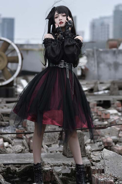 Gothic Lolita OP Dress with Irregular Hem and Star Motif
